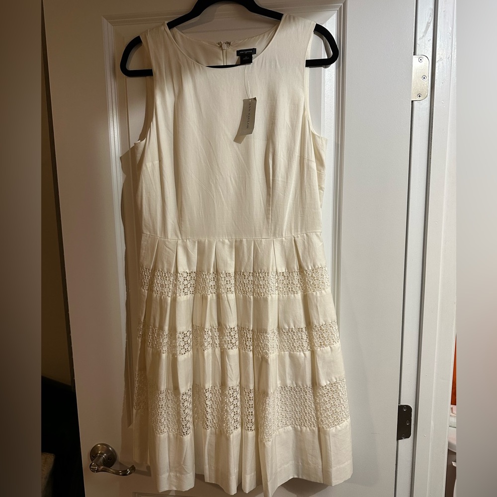 Ann Taylor Cream A-line Sleeveless Dress with Detail Skirting